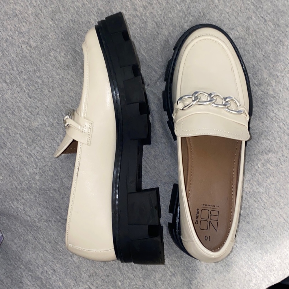 Tan Loafers with Silver Chain